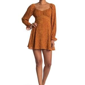 Kennedik (nedk) Burnt Orange Floral Jacquard Long Sleeve Mini Dress – Size M NWT